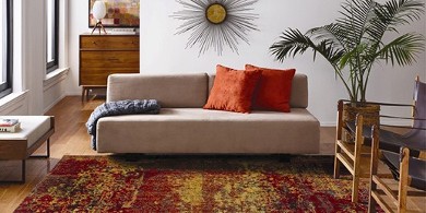 Image of a red and gold abstract rug